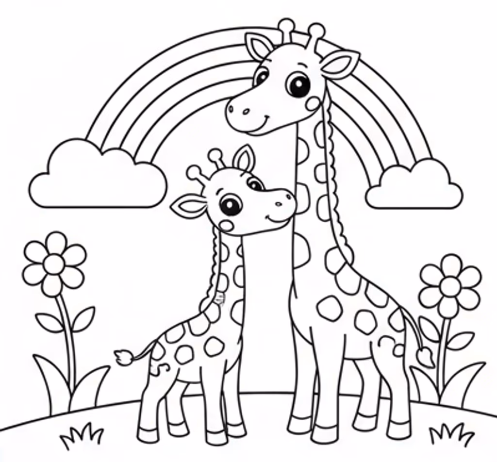 giraffe parent baby rainbow