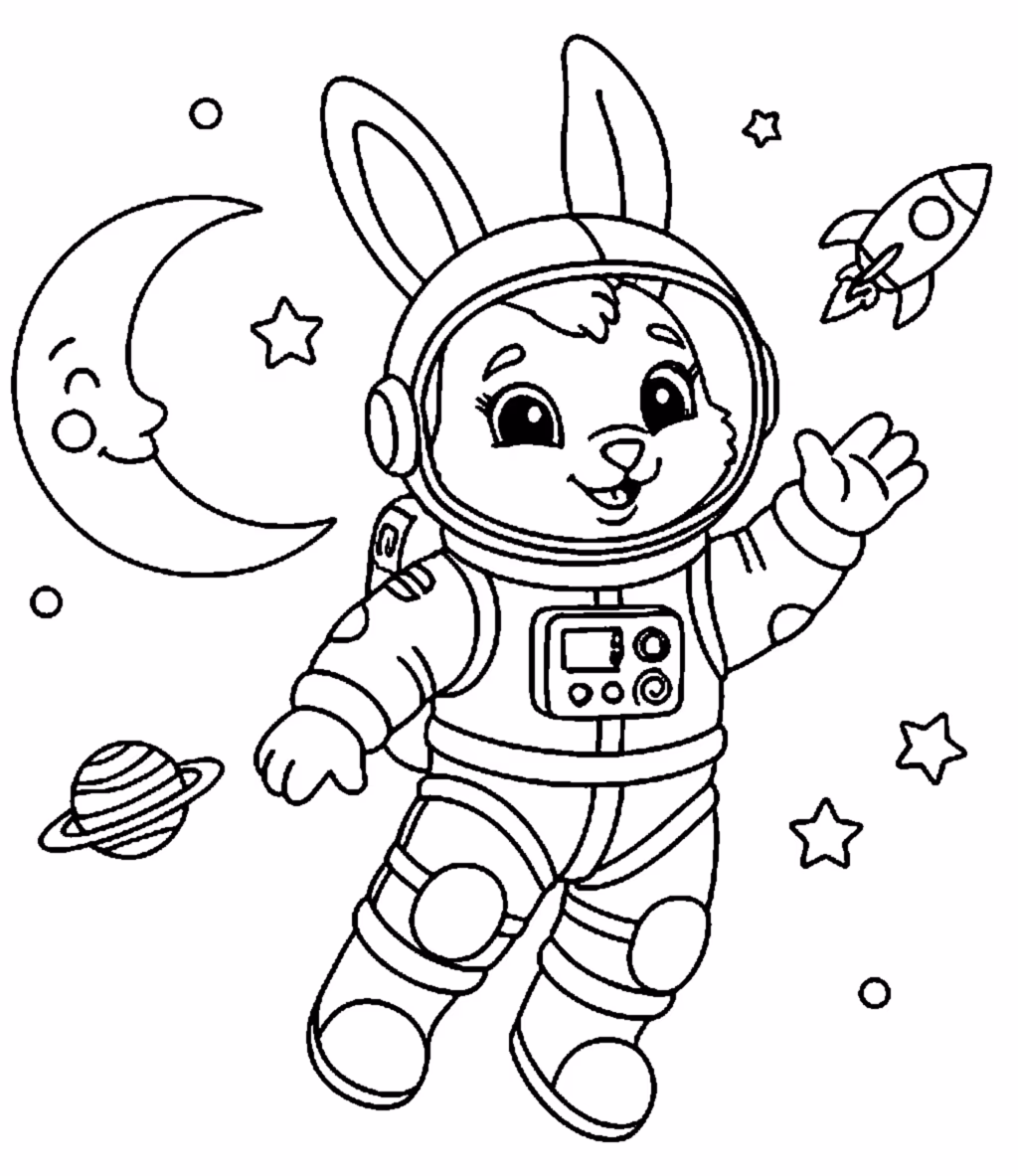 bunny astronaut floating in space