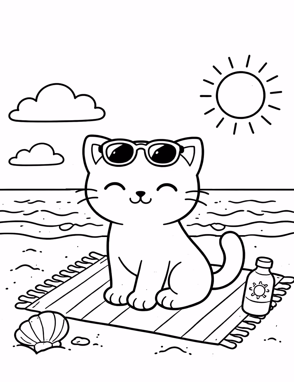 beach cat towel sun