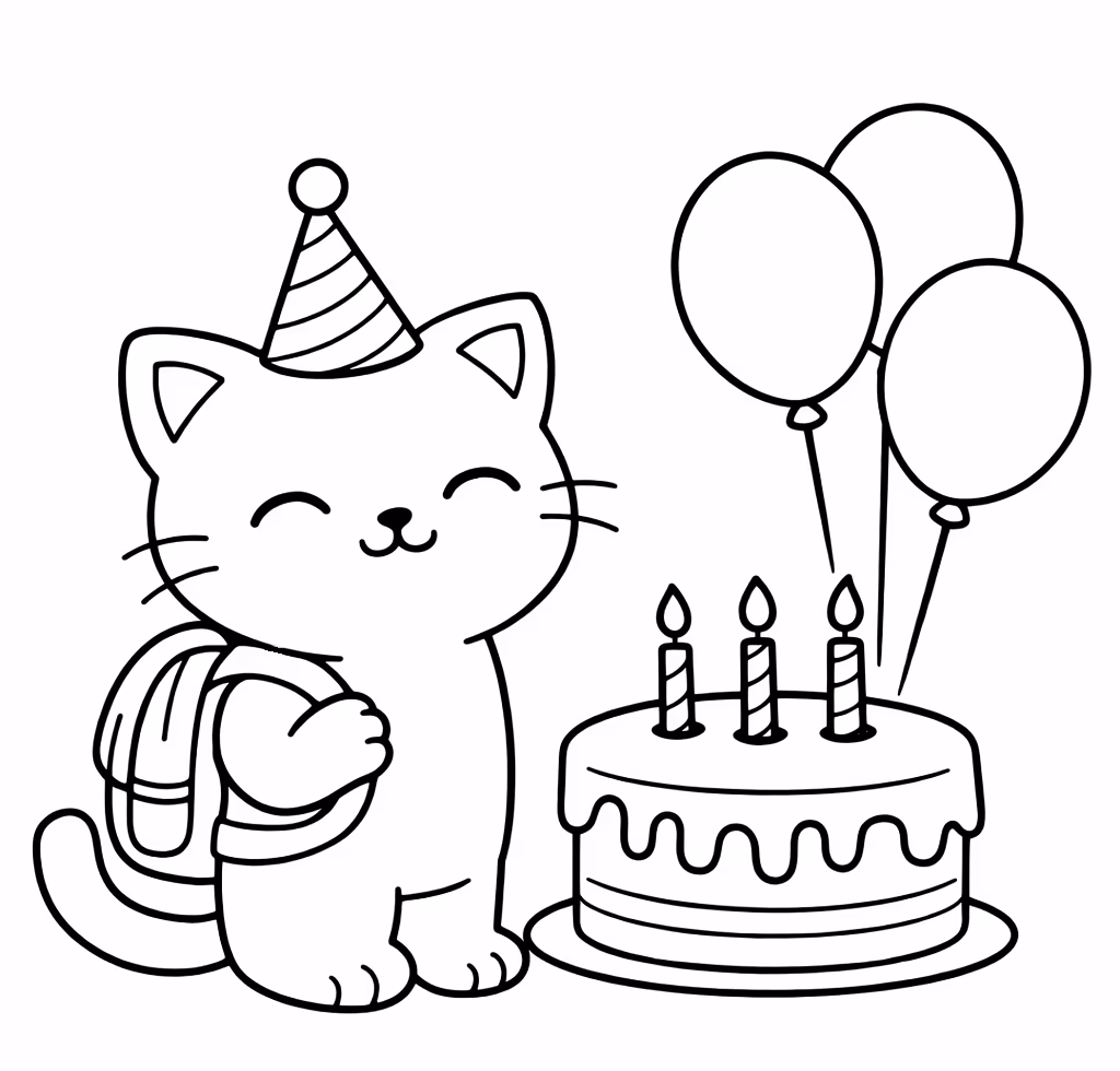 birthday cat cake balloons
