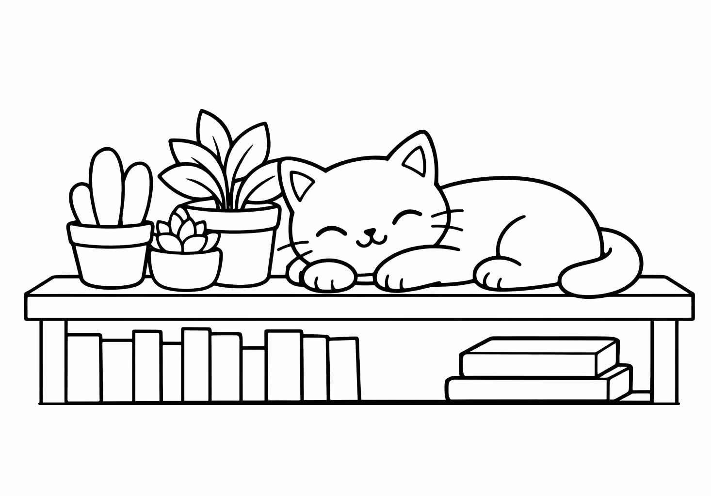 bookshelf cat plants