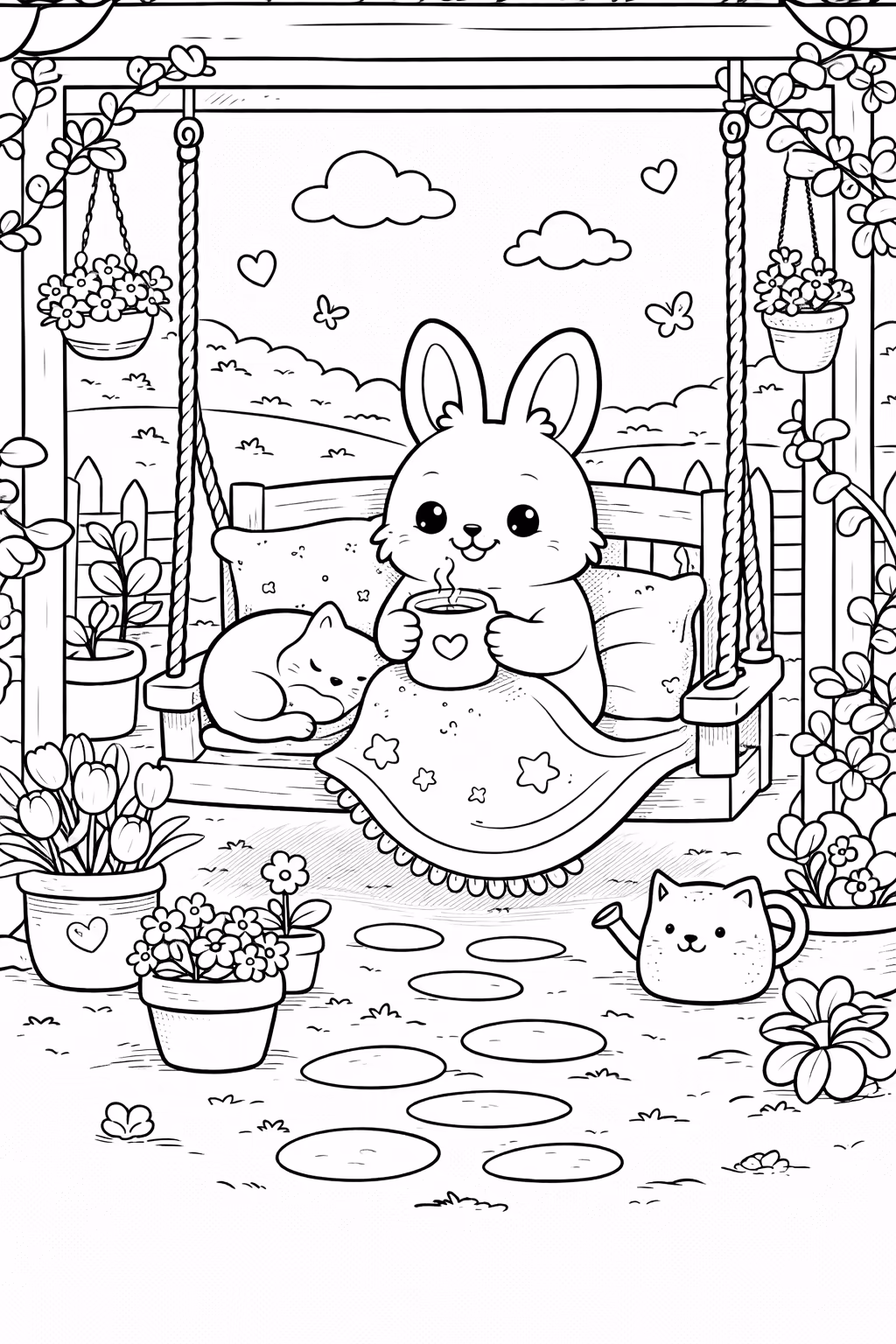 bunny garden swing tea time