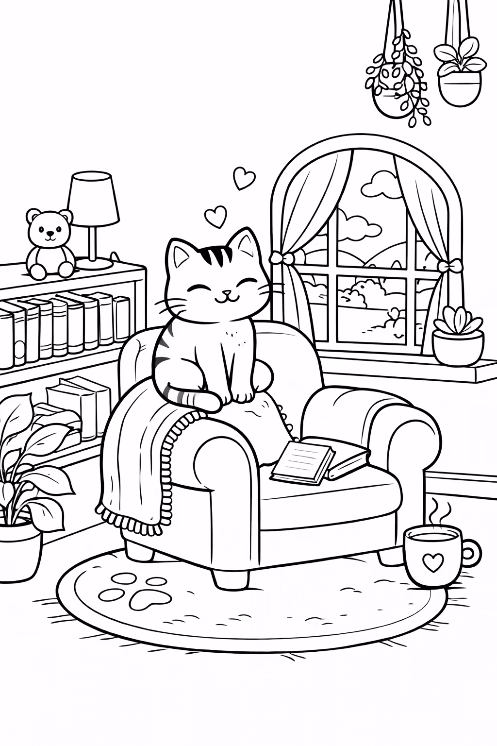 cozy cat armchair window tea