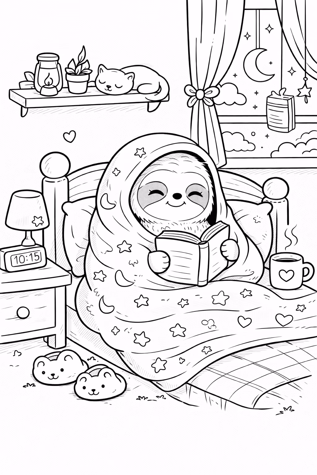 sleepy sloth bed reading night
