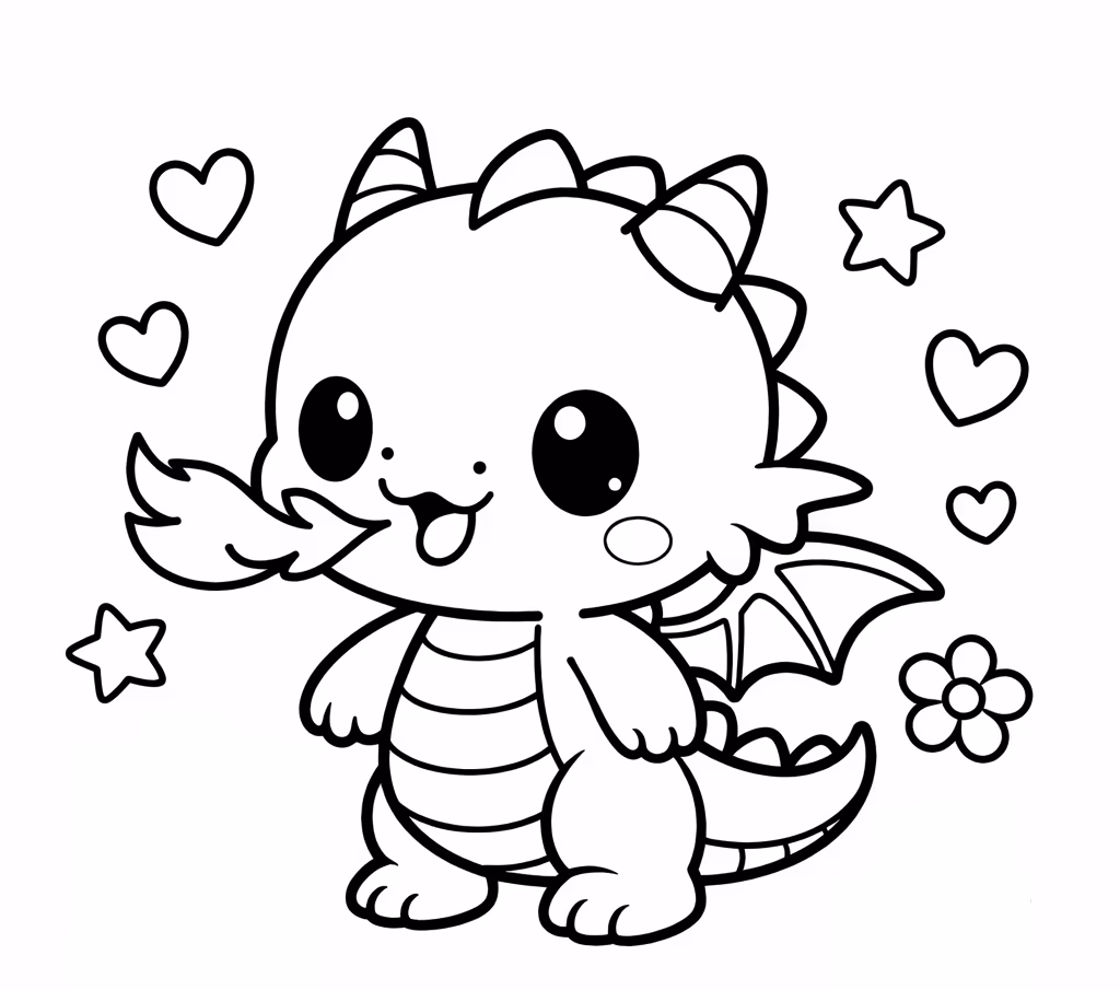 baby dragon outline hearts stars