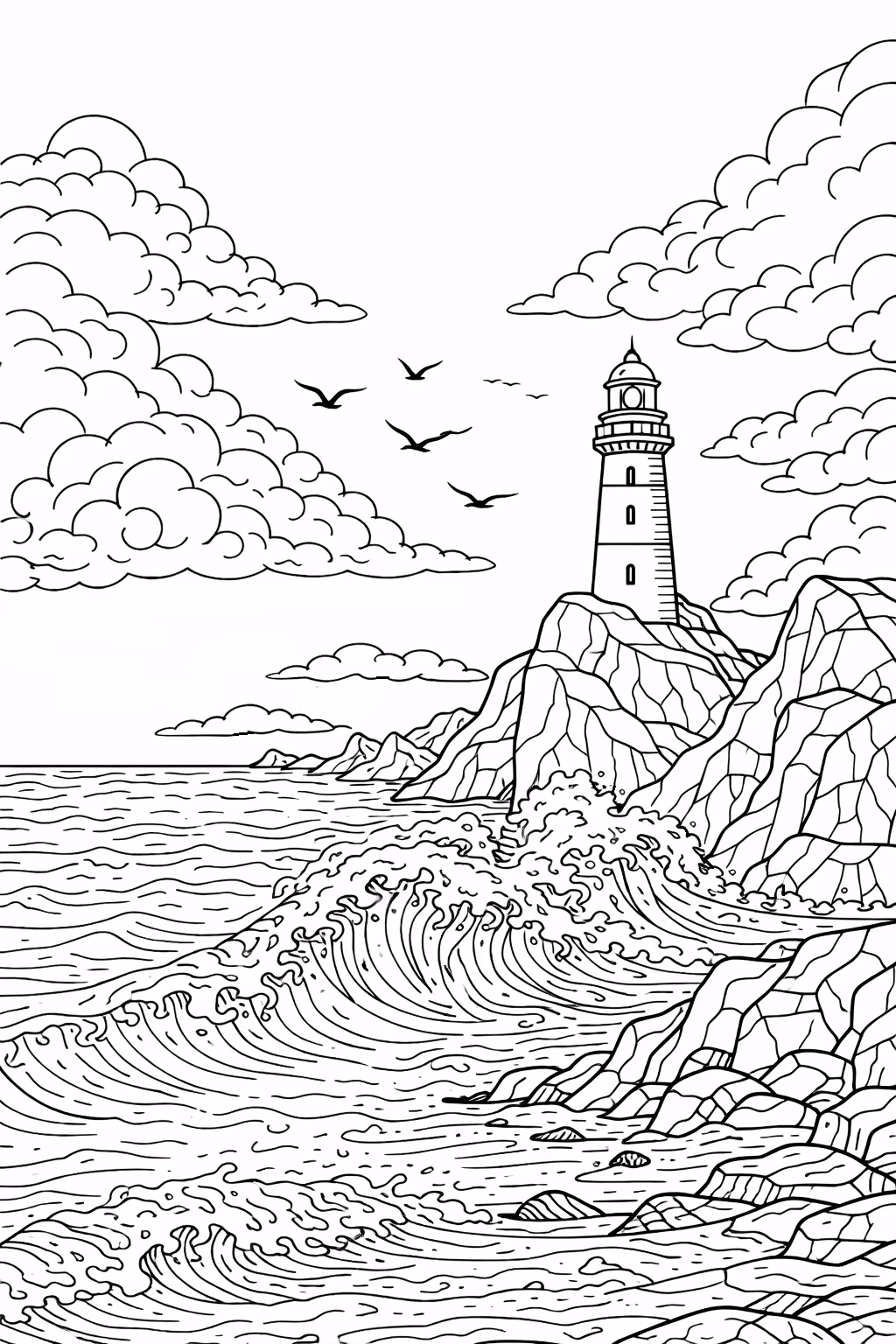 lighthouse rocky coast waves