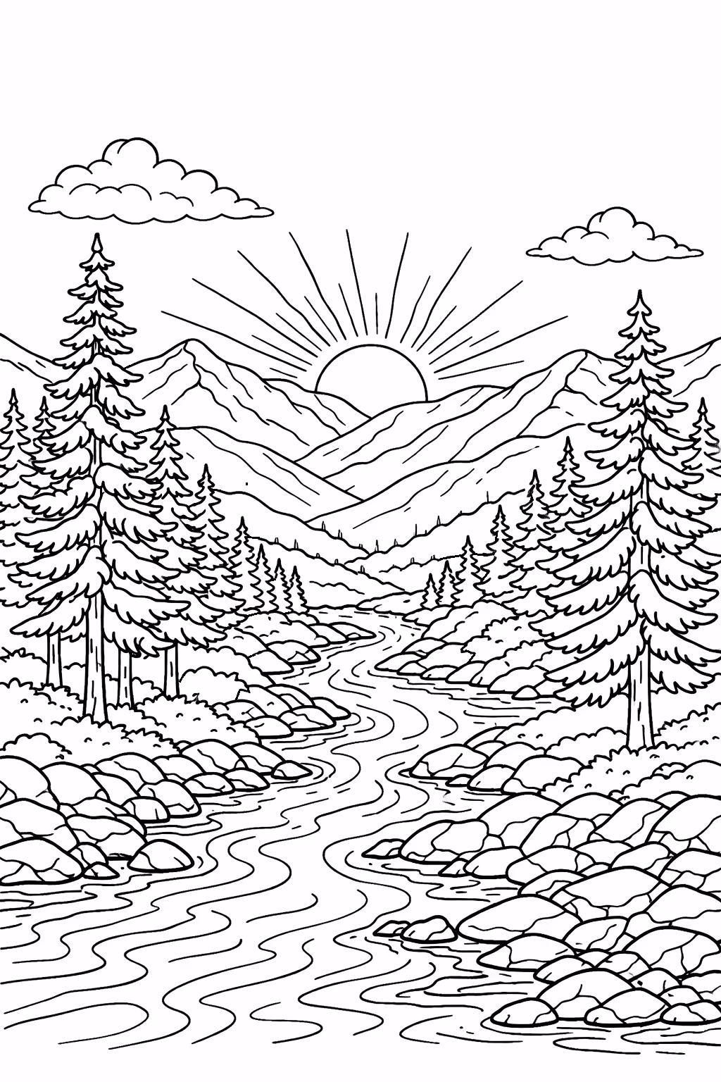 mountain valley sunrise stream