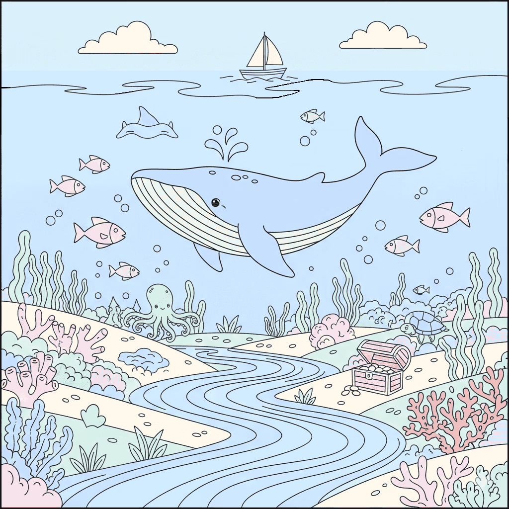 whale ocean coral scene