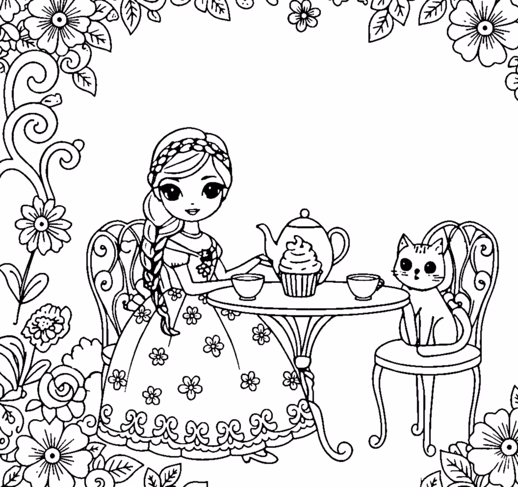 princess tea party with cat