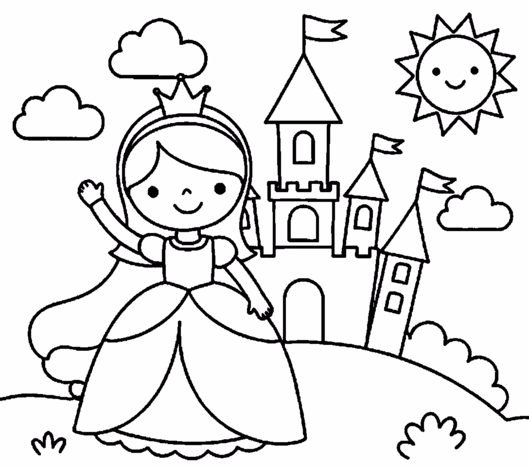 princess waving at castle