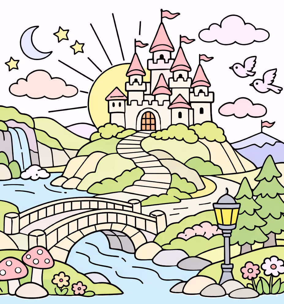 castle bridge night moon