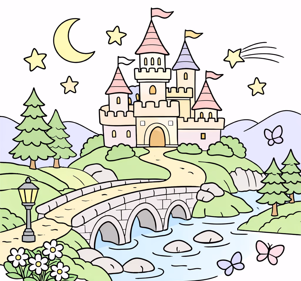 castle bridge night stars