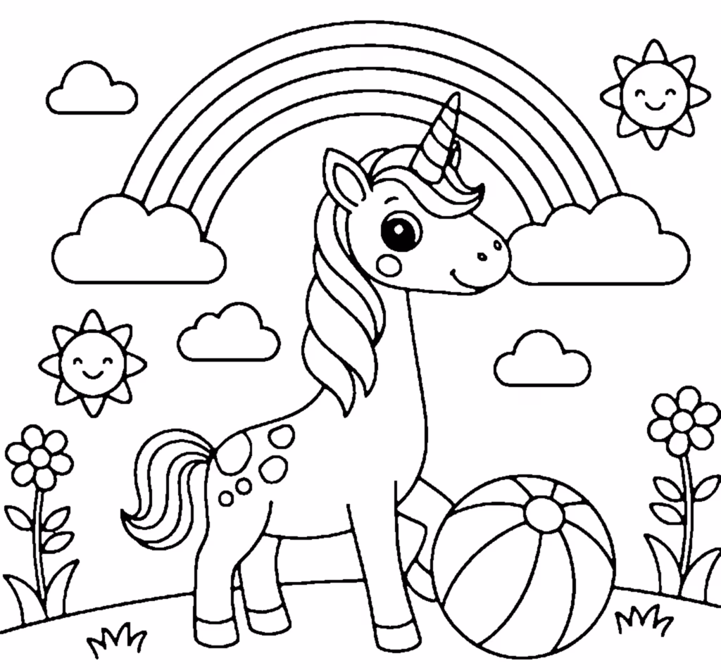 unicorn rainbow flowers beach ball